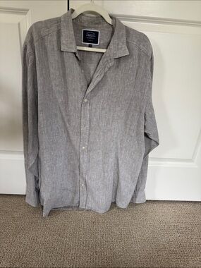 Charles Tyrwhitt  Men's Greige Linen Button-Up Shirt - Classic Fit